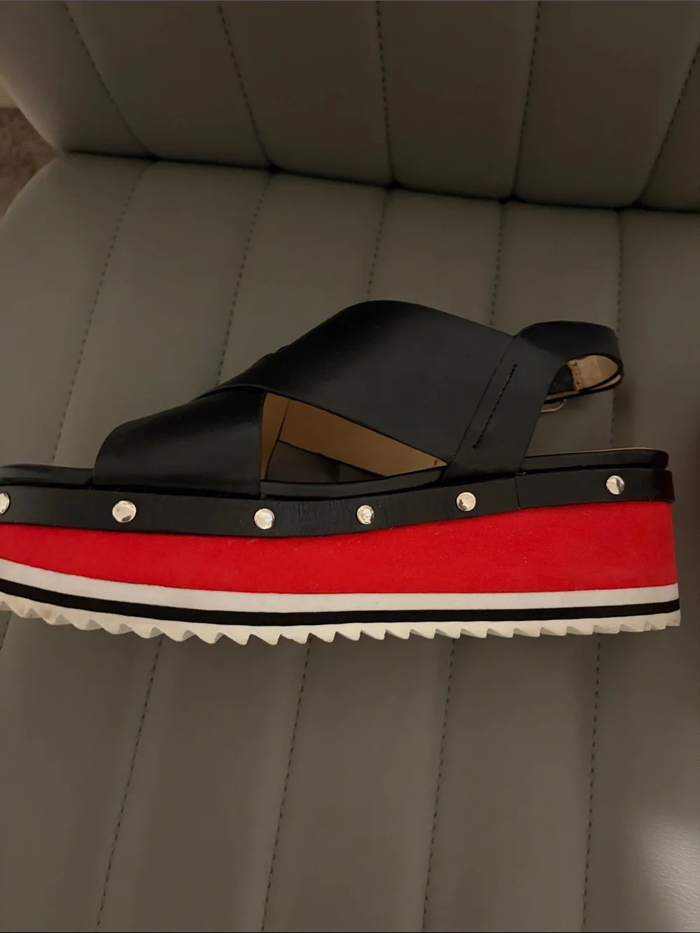 Zara Black Platform Sandals with Red Stripe